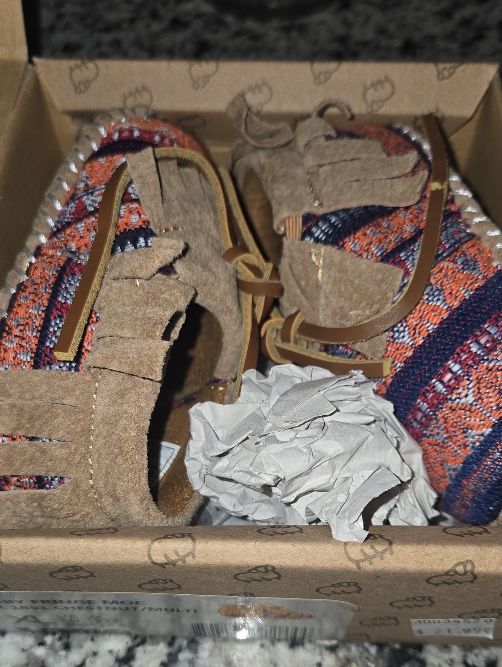 Lamo Chestnut Multi Baby Fringe Moccasins